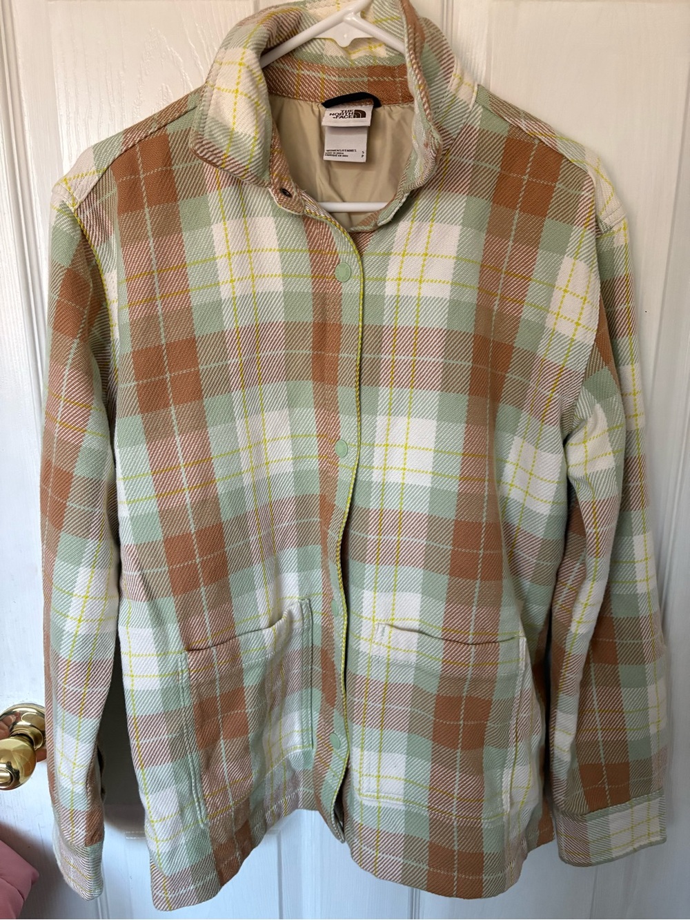 The North Face Plaid Fleece Shirt Jacket - Tan, Mint & Cream